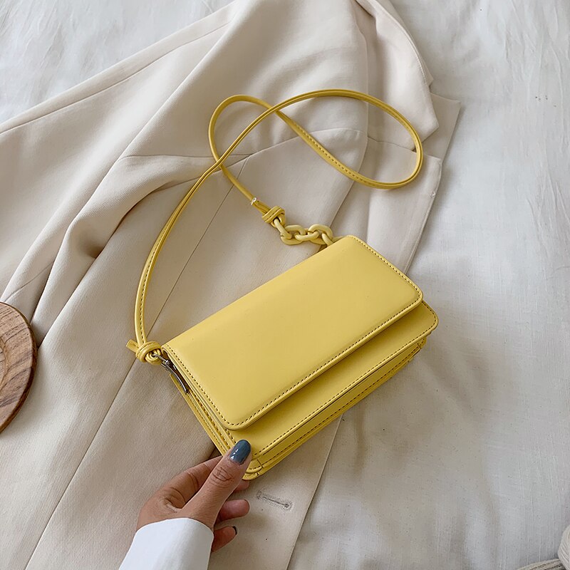 Solid color Mini Square Crossbody bag Summer PU Leather Women's Handbag Casual Shoulder Messenger Bag: 19 CM Yellow