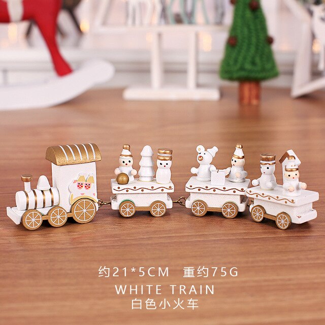 Træ juletog mini jul rekvisitter børnehaven juledekoration festival dekorativ: Hvid