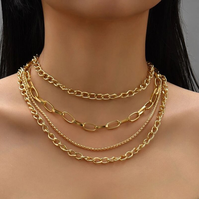 Multilayer Boho Sieraden Geometrie Ketting Punk Ketting Gouden Kleur Unquie Vrouwen Mode Lange Ketting Kettingen X0125: X0123