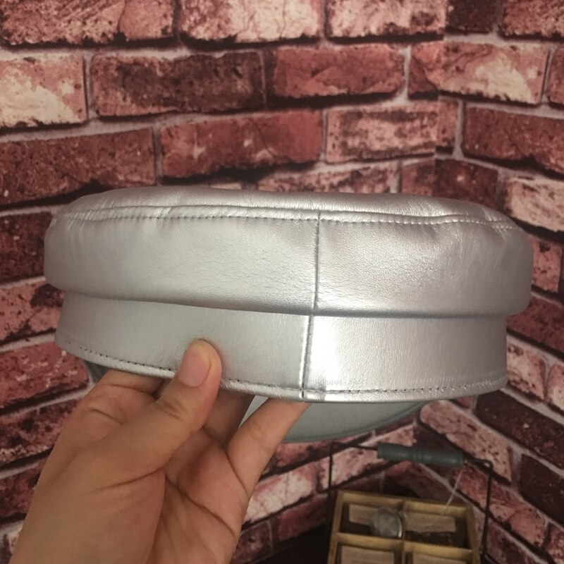 Talent hat custom silver leather cap all navy cap aristocratic female student cap hat sailor cap