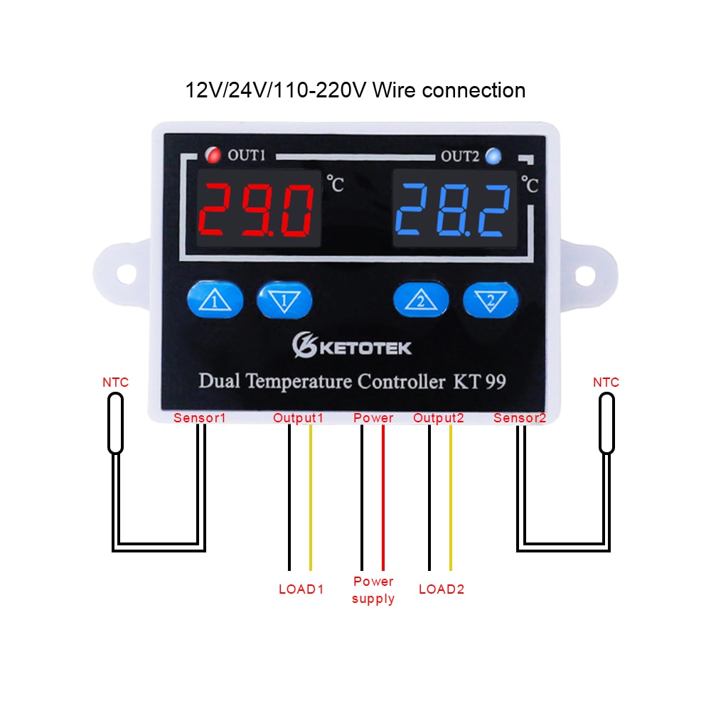 KT99 Dual Digital Thermostat Thermometer Temperatur Regler -50 ~ 120 °C Heizung Kühlung 12V 24V 110V 220V