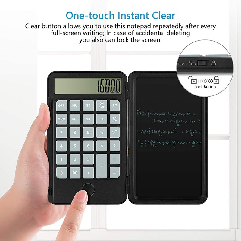 -Calculator, Standard Function Desktop Calculator with 6.5 Inch LCD Writing Tablet for Daily and Basic Office