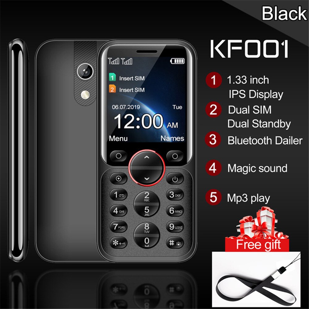 Kf001 mini mobiele telefoons met bluetooth-functie, kleine balk, magic voice  mp3 play, dual simkaart