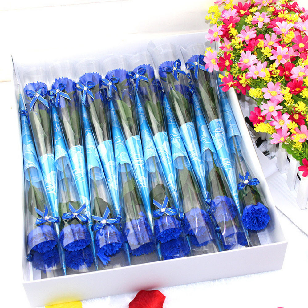 1 Piece Single Stem with Plastic Packaging Soap Made Flowers Artificial Carnation Bouquet Valentine's Day