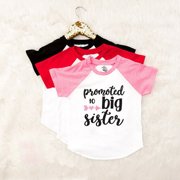Kinderen Kids Meisjes T-shirt Grote Zus Zomer Katoen Korte Mouw Tops 1-6Y