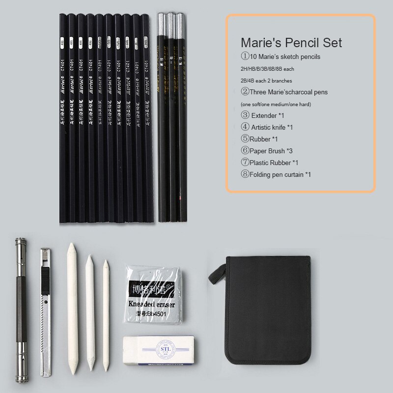 Ensemble de crayons à croquis de Marie débutant 2b4b outils de peinture pour adultes stylo à croquis stylo enfants sac à dessin fournitures d'art: folding pleats
