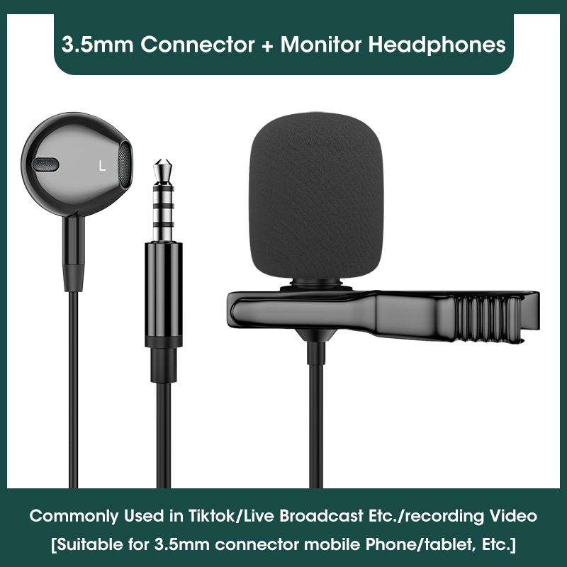 3.5mm Mini Microphone With Monitor Earphones For Tiktok Lavalier Lapel Clip Portable Mic Hands Free Audio Mic: 3.5mm Pro
