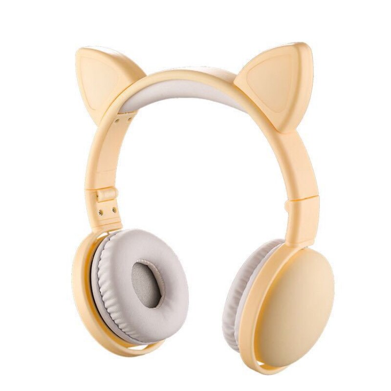 Wireless Headphones LED Light Cat Ear Noise Cancelling Bluetooth Headphones Bluetooth 5.0 Kids Girl Headset With Mic Headset: yellow