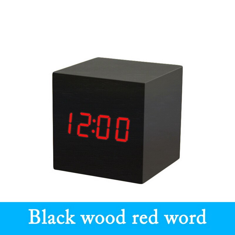 Geluid Controle Houten Vierkante Led Wekker Desktop Tafel Digitale Thermometer Houten Usb/Aaa Datum Display Klokken: G250500A