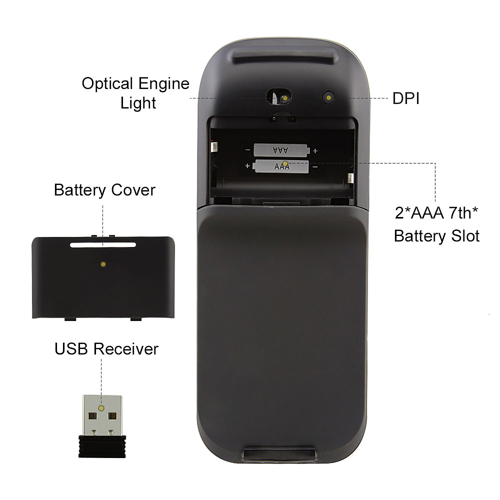 2.4 -ghz-funkmaus mit touch-rad, faltbare gaming-maus, leise computermaus, 800-1200-1600 dpi-maus für laptops
