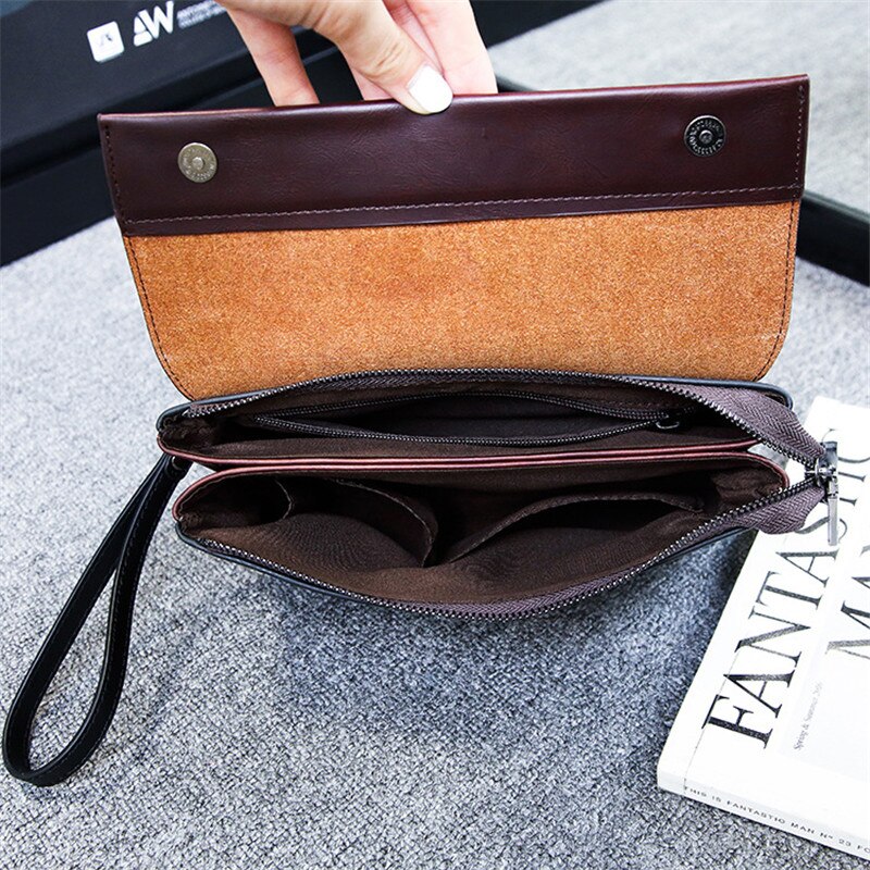 Men Envelope Bags Large Capacity Zipper Mens Clutches Wristlet Purse Handbag Evening Bag Mobile Pouch