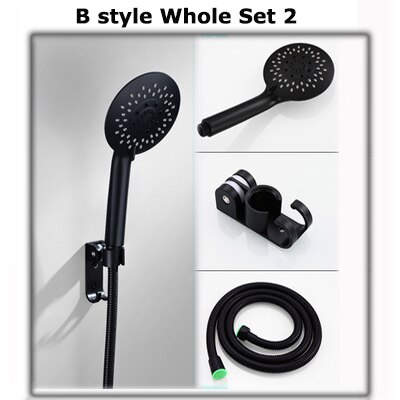 Adjustable Black Shower Head Shower Riser Slide Bar with Hand Held Shower Hose Wall Mount Shower Sliding Bar Set Shower Head: B style Whole Set 2