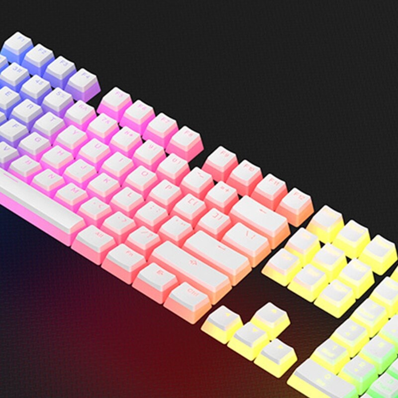 1Set Double Shot PBT Keycap 104 Keys Pudding Backlight Keycaps OEM Profile for RGB Mechanical Keyboard Black and White