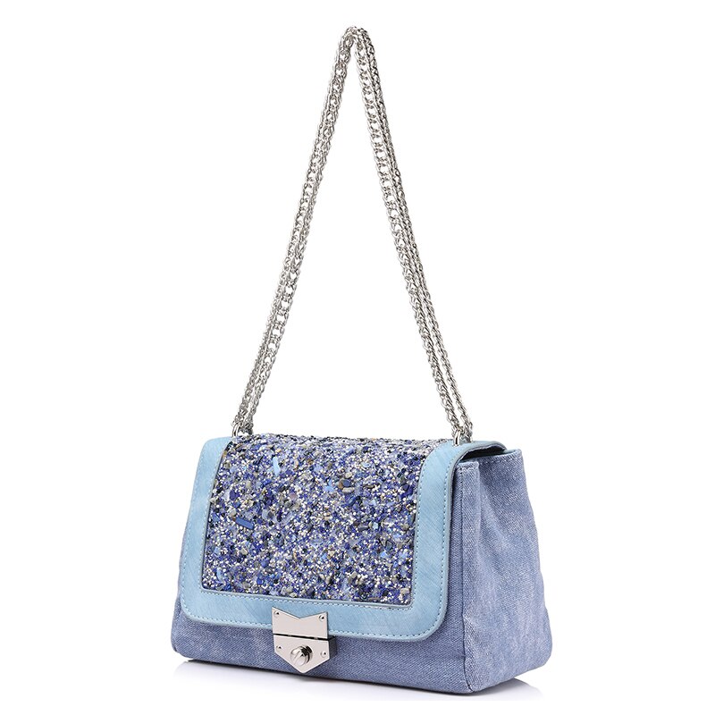 LOVEVOOK chaîne sac à bandoulière femme toile sacs à main femmes marques célèbres sacs de messager avec des diamants de: Bleu