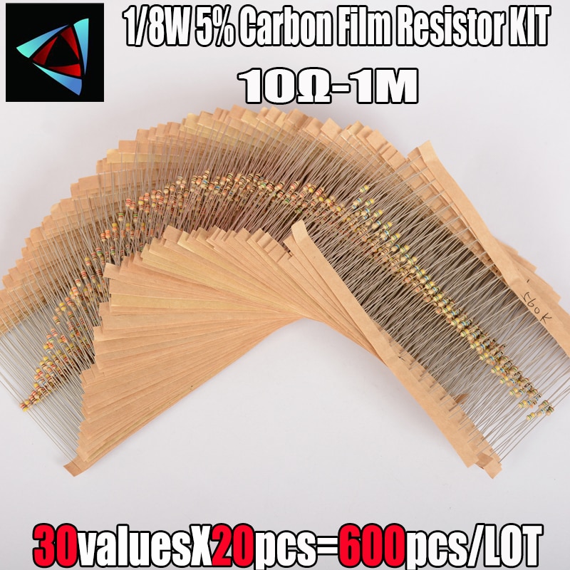 600 stk/sæt 30 slags 1/8w modstand 5% 0.125w carbon film modstand kit pakke