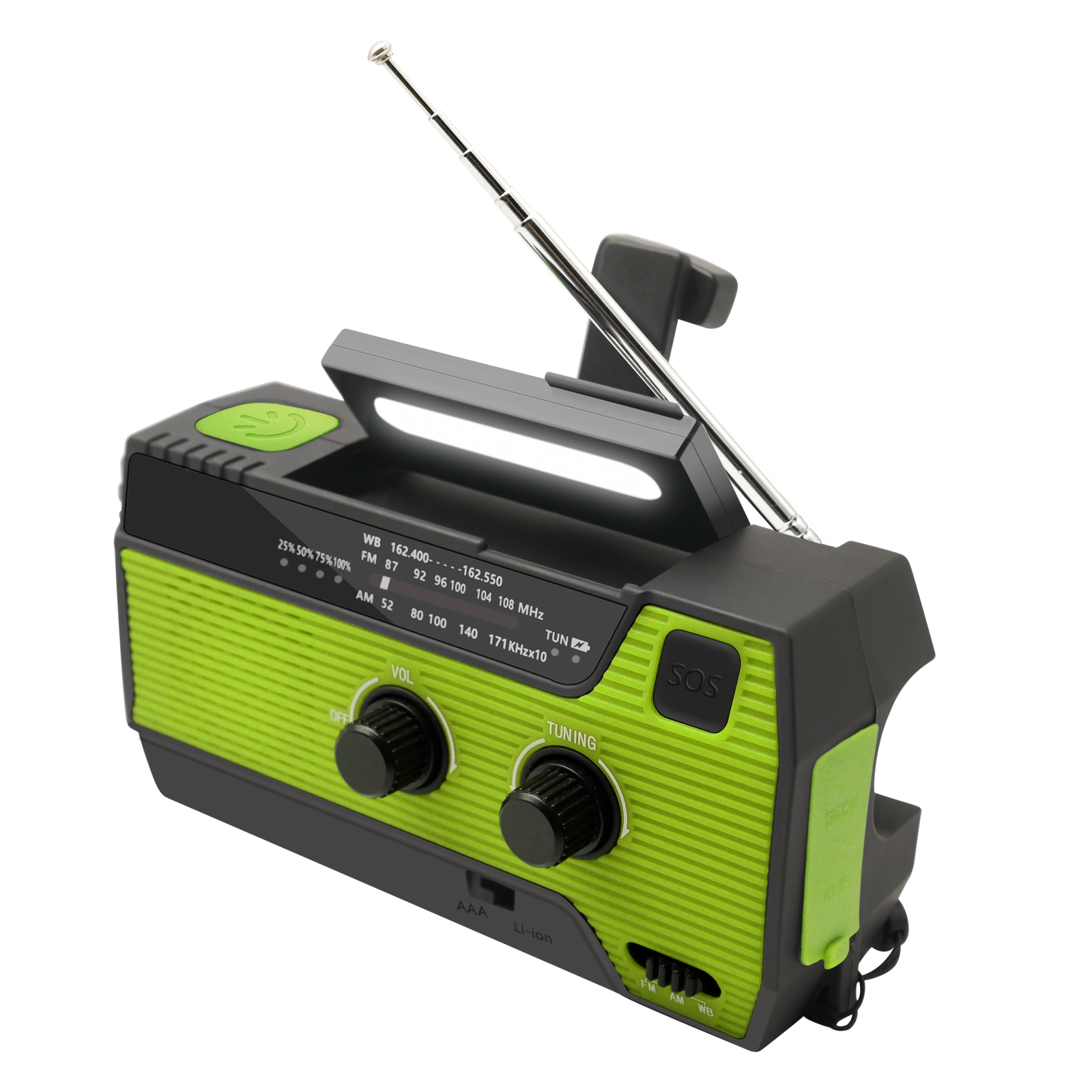 4000 mAh Weer Nood FM-radio Power Bank Handslinger Solar USB Opladen FM-radio AM NOAA LED-zaklamp Leeslamp