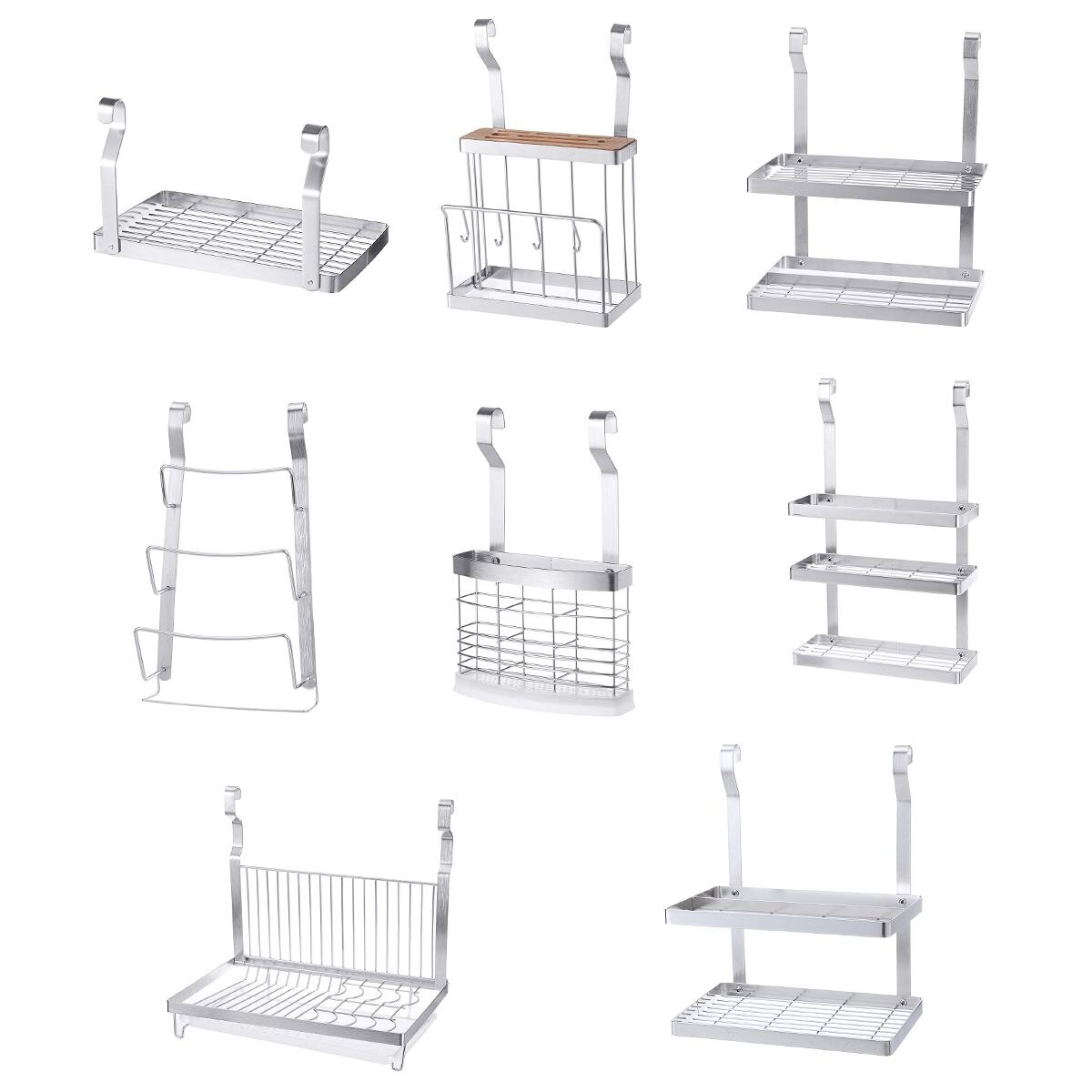 8 Soorten Rvs Keuken Organizer Multifunctionele Schotel Droogrek Muur Opknoping Opslag Houder Servies Plank Afdruiprek