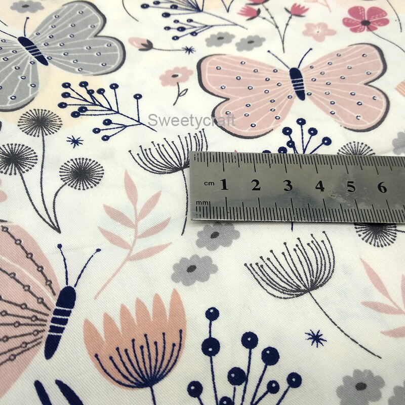 Diy tela de retales para acolchar bebé muñeca cunas cojines vestido telas para coser rosa azul mariposa impresa tela de algodón Tecido