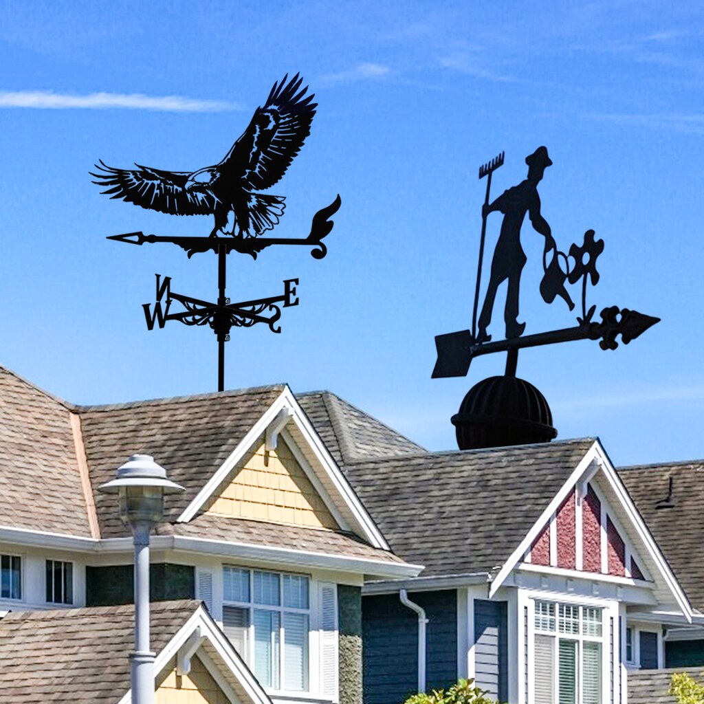 Wind Vane Weather Vane Black Garden Mount Yard Stake, Stainless Steel Weather Vane Farm Scene