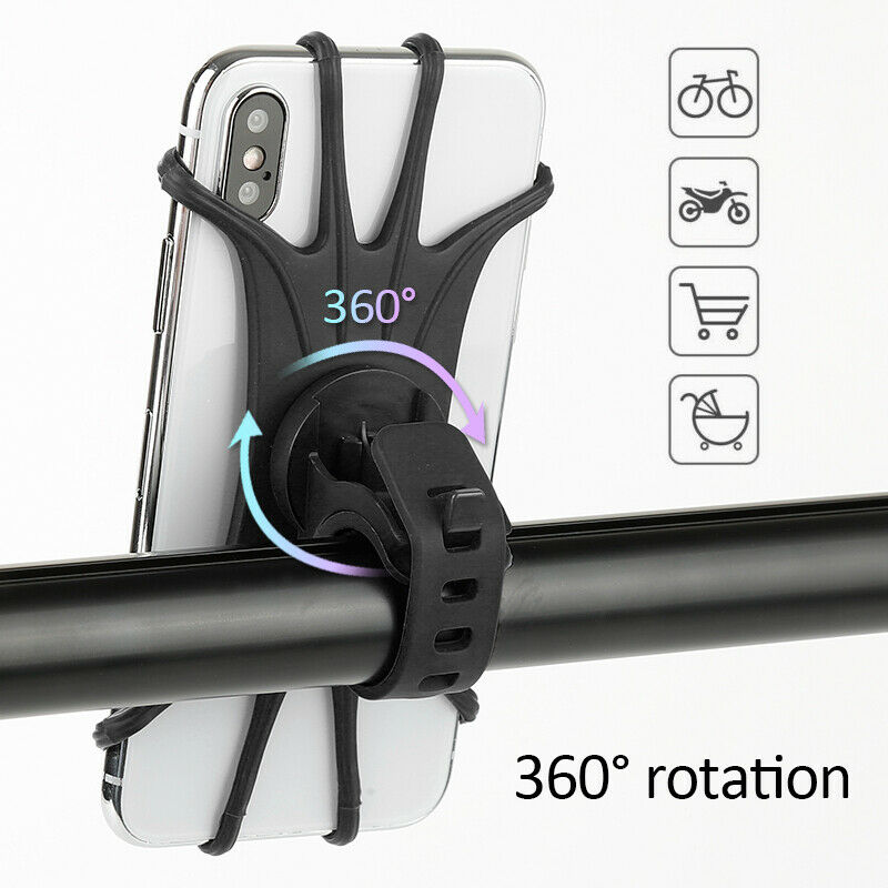 hoe 360° Rotation Universal Bicycle Pram Trolley Handlebar Silicone Bike Mobile Phone GPS Mount Holder quick mount