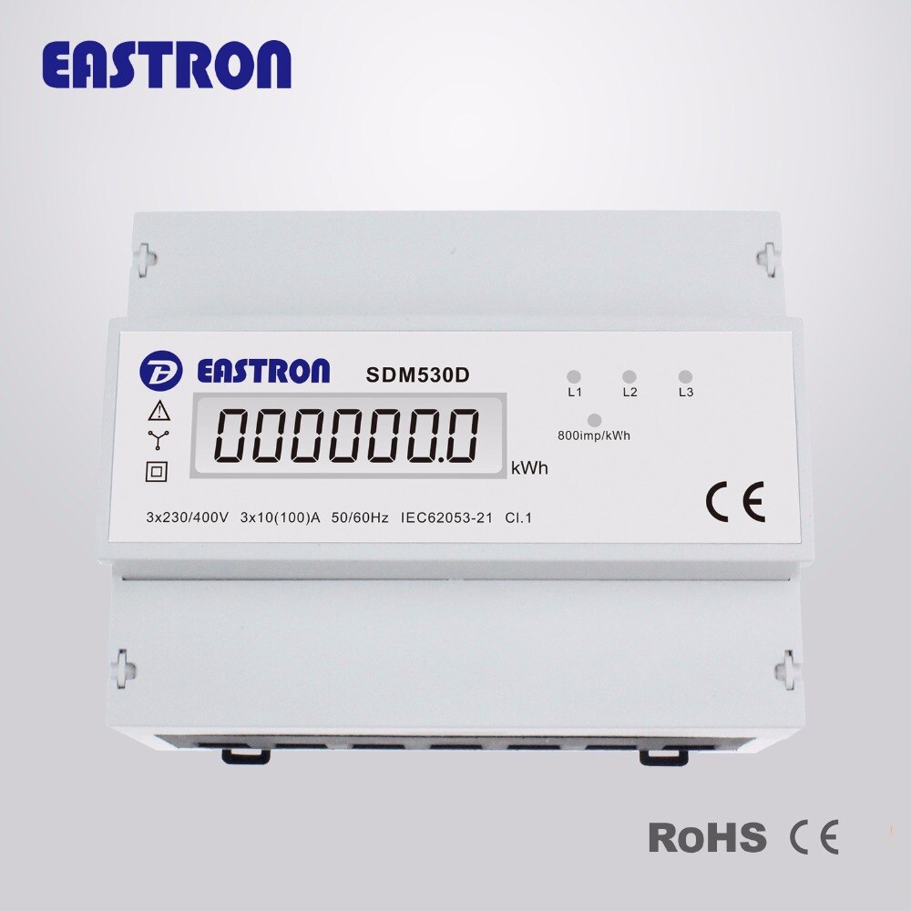 SDM530D 10(100)A, 220/230V, Three Phase Four Wire Din Rail Energy Meter, Pulse Output,measuring kwh, CE approved