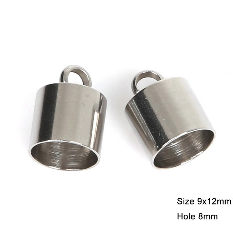 10 pz/lotto 2 millimetri 3 millimetri 5 millimetri 6 millimetri 7 millimetri 8 millimetri 9 millimetri In Acciaio Inox In Pelle Nappa cord End Crimp Caps Fine Tip Caps Per DIY Monili Che Fanno: 9x12  mm