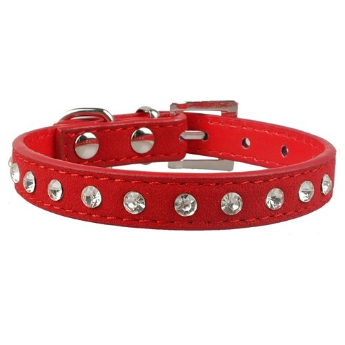 Strass Halsband voor Chihuhua Zachte Suède Kleine Halsbanden Crystal Kat Kraag voor Kleine Hond Puppy Cat 3 maten: Rood / XXS