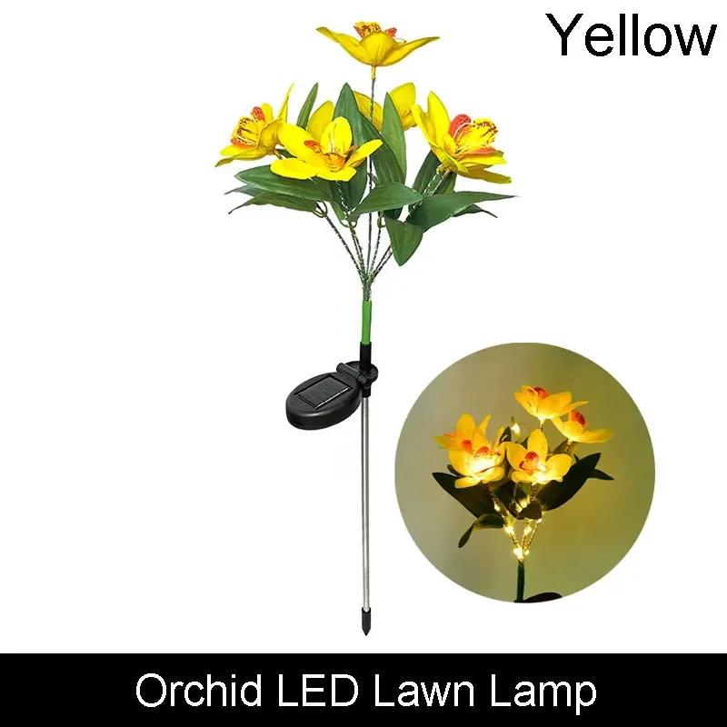 Estaca Solar de jardín de orquídeas y girasoles, luz LED decorativa impermeable para exteriores, para Patio, jardín, Patio, Pascua y Navidad, 1 ud.: YELLOW