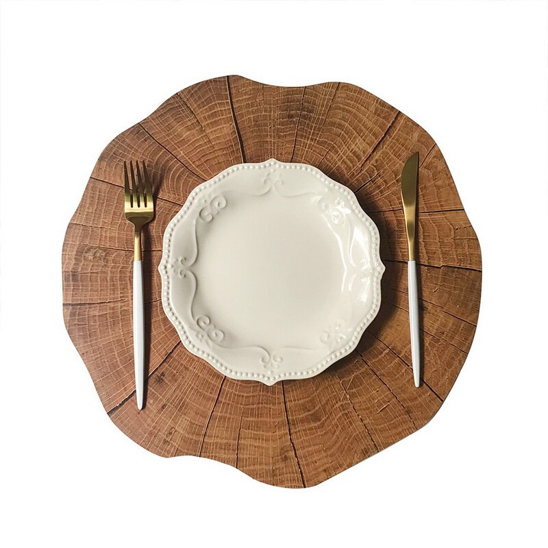 Log Placemat Wood Mat Western Placemat Stake Placemat Round Wood Grain Non-Slip Heat Insulation Moistureproof Mat
