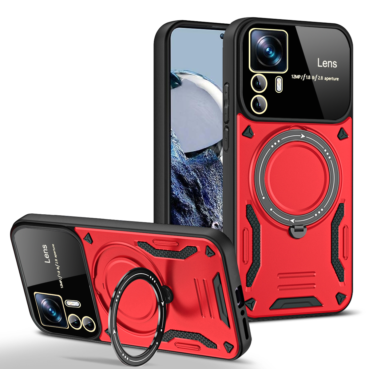 Pour Xiaomi 12T Pro étui Magsafe magnétique sans fil Charge armure étuis pour Xiaomi Mi12T Mi 12T Pro anneau support couverture de téléphone: aluminium / Black