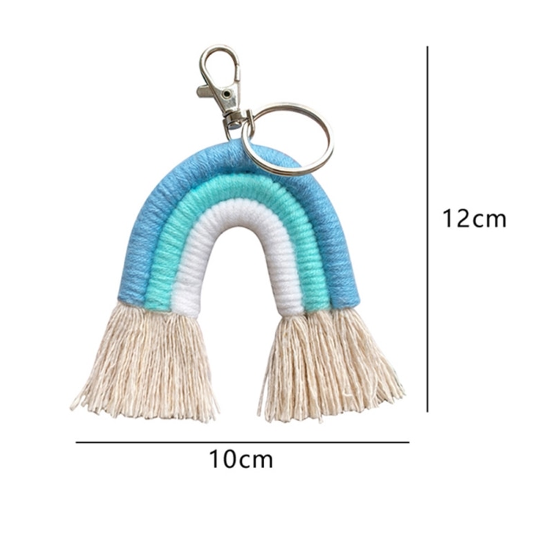 Macrame regnbue nøgleringe boho taske charms med kvaster håndvævet bomuldstilbehør til bilnøgle pung pung hængende dekoration