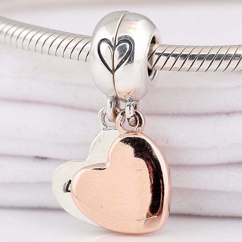 Original Rose Mother And Daughter Love Heart Pendant Beads Fit 925 Sterling Silver Charm Bracelet Bangle Diy Jewelry