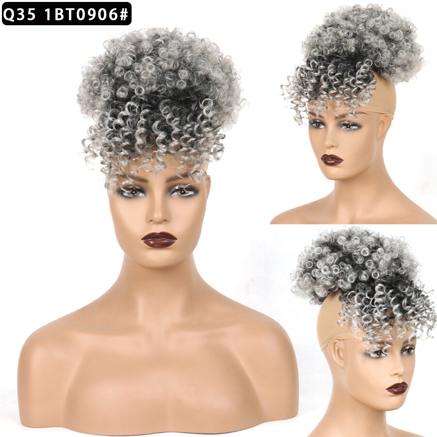 LISI HAIR Synthetic Hair Extensions Curly High Puff Ponytail for Women Hair Ponytail With Bangs Short Wrap Clip: NC/4HL