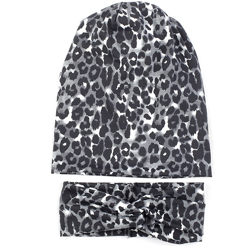 Geebro vinterhatte til kvinder mænd leopard blød bomuld polyester slouch huer hatte unisex hip hop hatte og kasketter: Da020- sorte