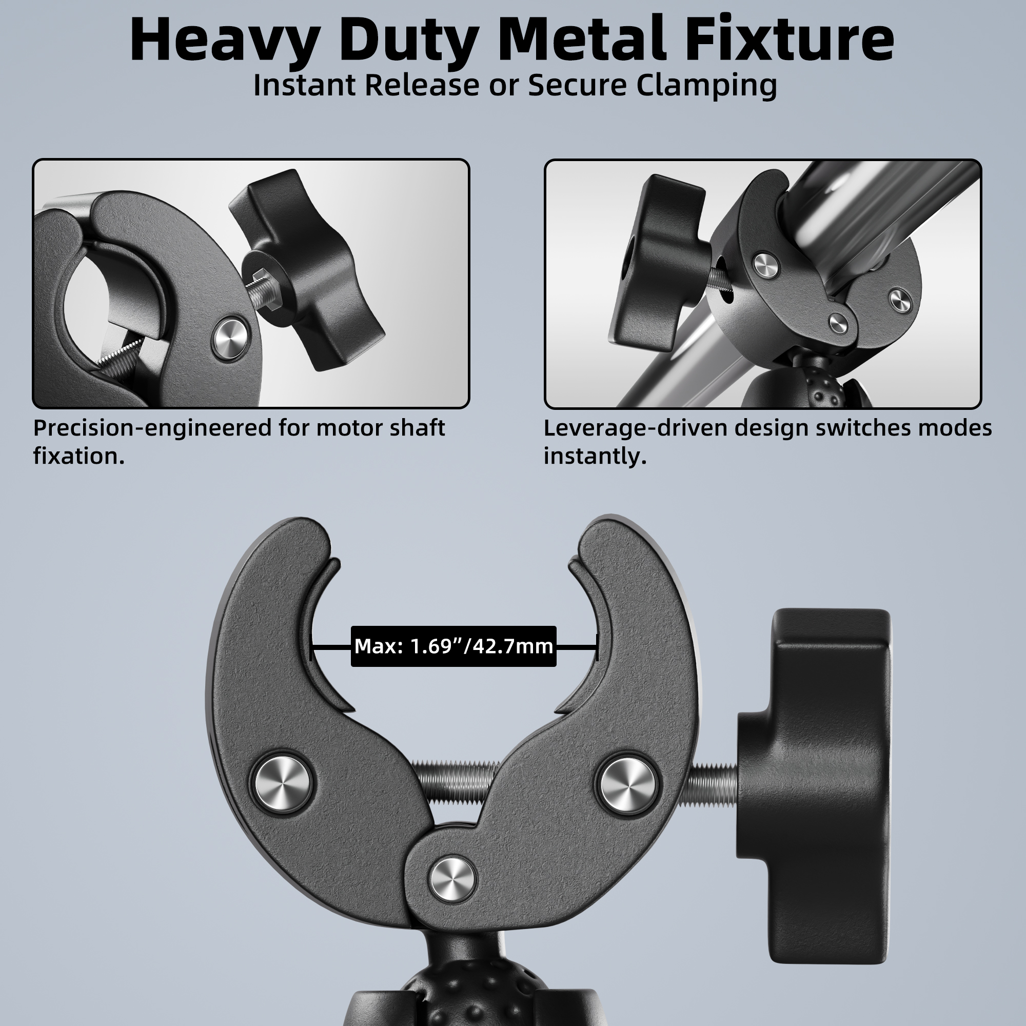 Trolling Motor Support Stabilizer Mount Tough Claw Aluminum Alloy 1" Ball Heavy Duty Trolling Motor Stabilizer Mount Clamp