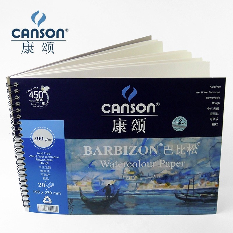 Canson 200g/m2 8k 16k akvarelpapir til vandfarve 20 ark håndmalet vandopløselig bog blankt spiralkunstpapir