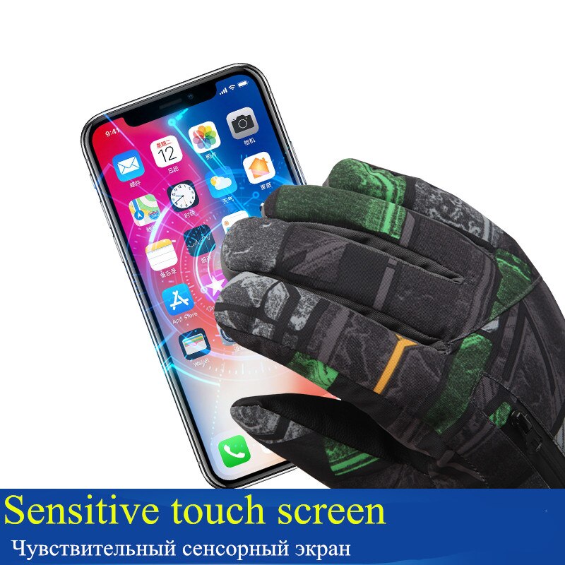 Luvas de esqui com 5 dedos para inverno, luva de esqui de lã térmica impermeável quente para neve, snowboard, motocicleta, inverno