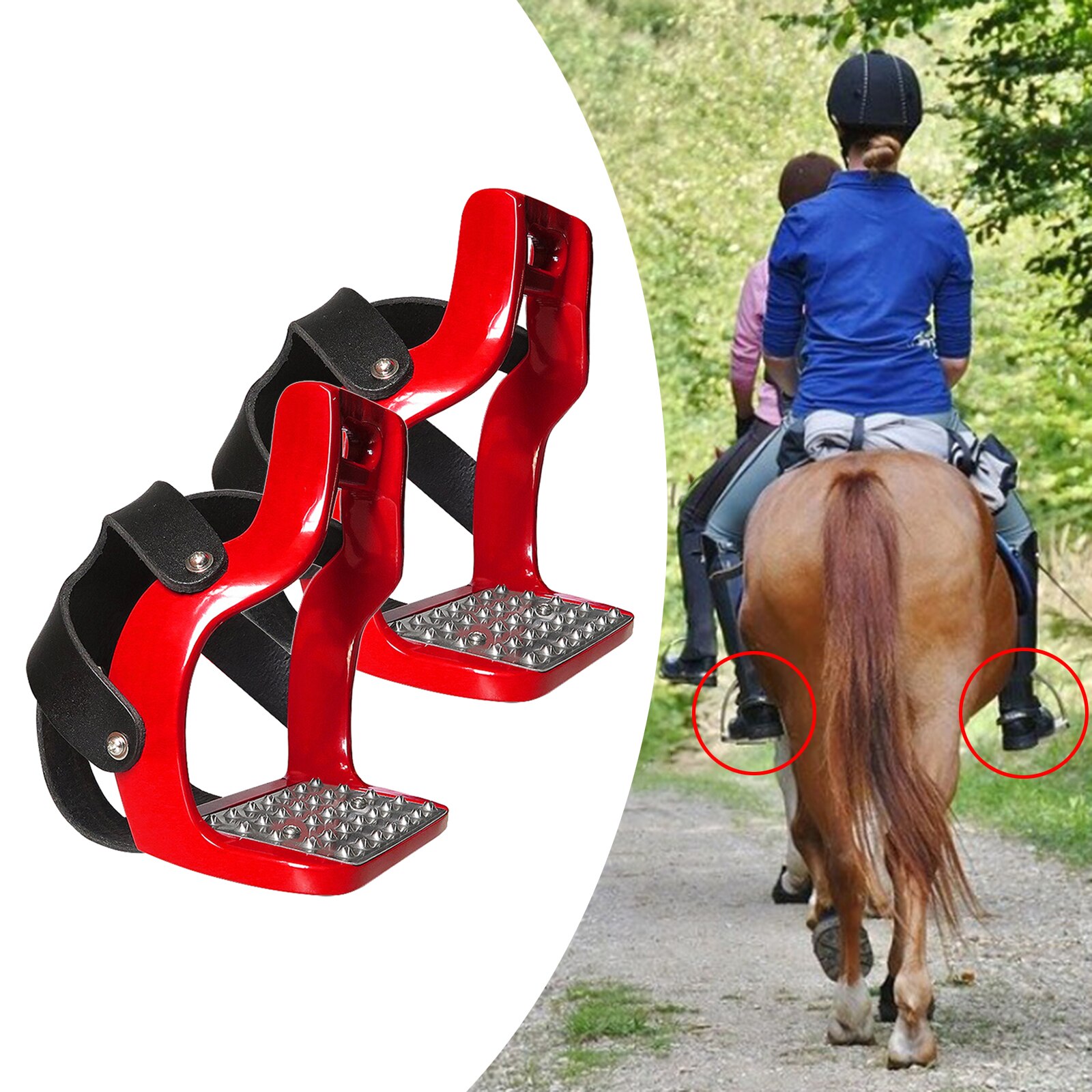 Étriers cheval antidérapants, 1 paire, équipement d&#39;équitation, en acier inoxydable, aluminium moulé sous pression, épaississement, selle cheval: Rouge
