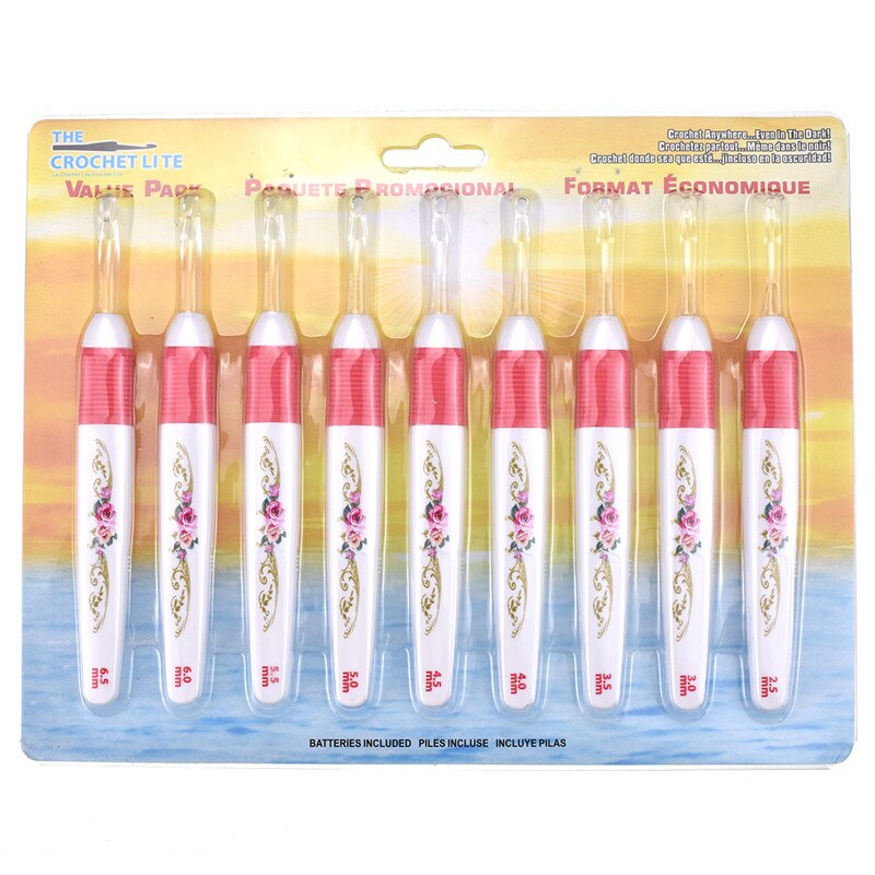 KOKNIT, ganchos de ganchillo, luz Led, mezcla 2,5mm-6,5mm, agujas de tejer, tejer herramientas de costura, 9 unidades/juego: White
