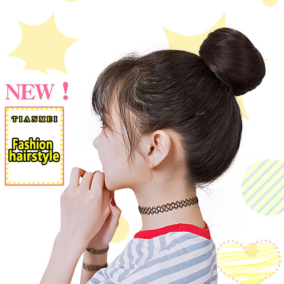Buqi – chignon synthétique court et lisse pour femme adulte, anneau à donuts, résistant à la chaleur, accessoires de coiffure tendance