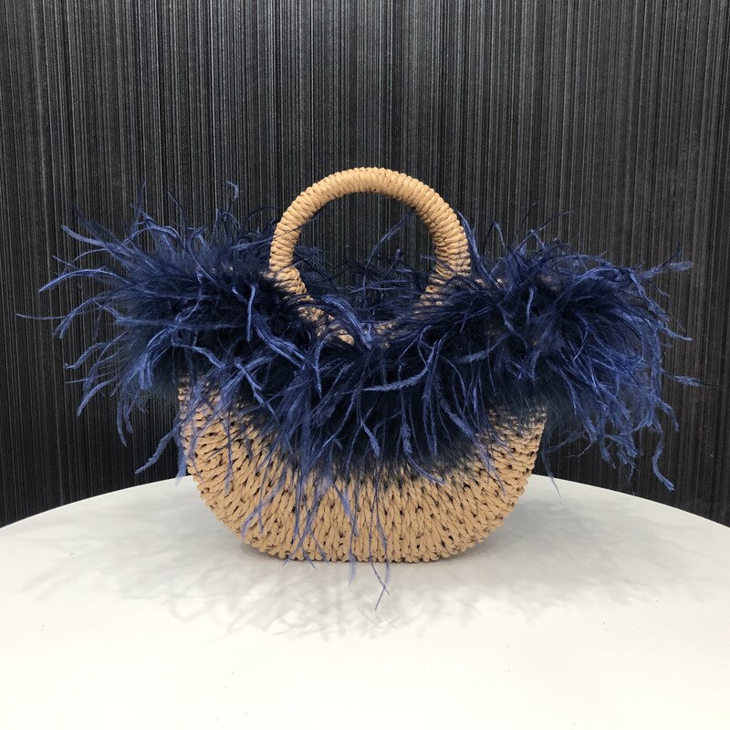Bolso de hombro tejido de papel para verano, bolsa de rafia, de mimbre, Bohemia, para vacaciones, Bali, con asa superior, informal: Navy