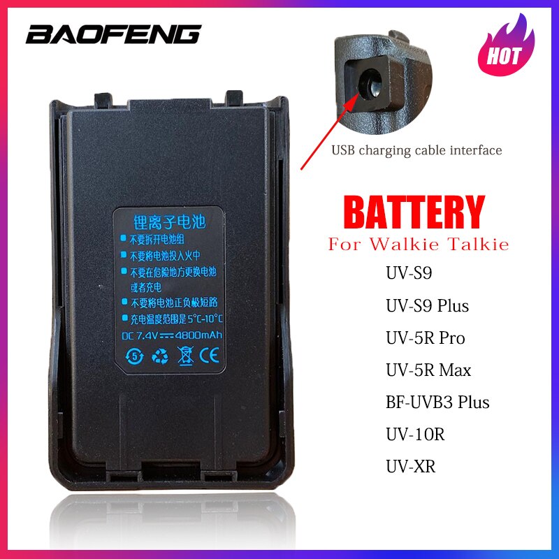 Baofeng Walkie Talkie Originele Batterij Compatibel Met UV-S9/UV-5R Pro/BF-UVB3 Plus/UV-S9 Plus/UV-5R Max/UV-10R Twee Manier Radio