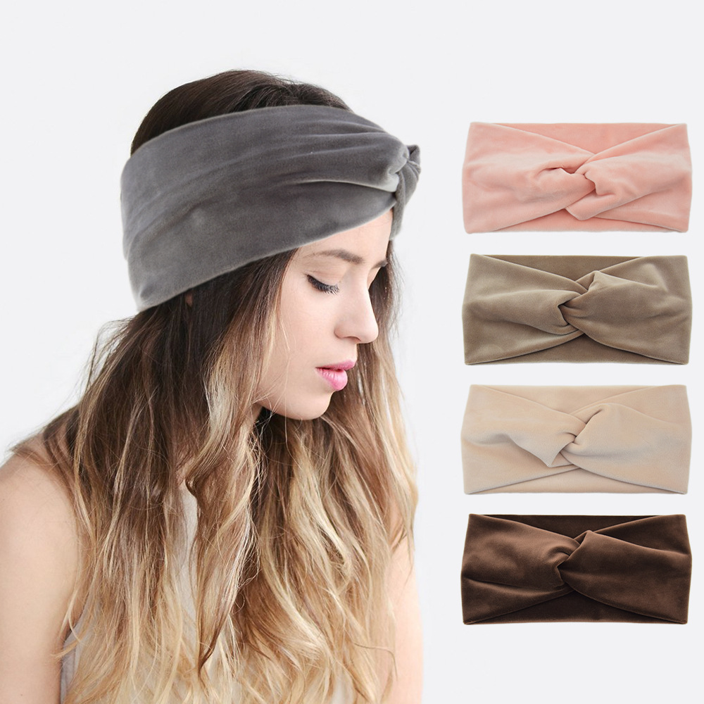 Vinter enkelt korsbånd for kvinner håndlaget ensfarget elastisk knute turban bandasje yoga hårtilbehør