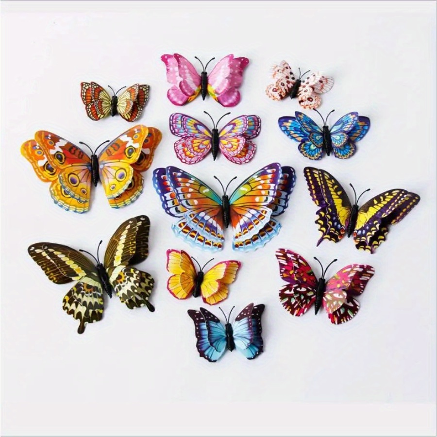 12 Uds. Imanes luminosos para nevera, de mariposa 3D, pegatinas artísticas, decoración magnética para el hogar, decoración de pared DIY, lo más: Default Title