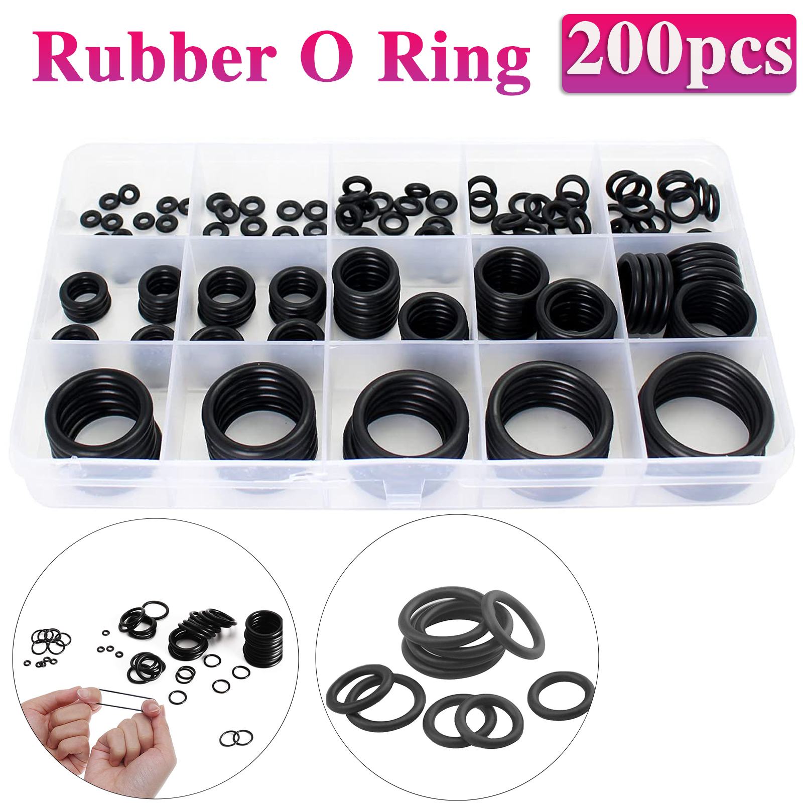 Doos 200 Stuks Siliconen Rubber O-Ring Reparatie Kit Kraan Afdichting Klep Waterdichte Machine Oliebestendige Pakking Combinatie Kit