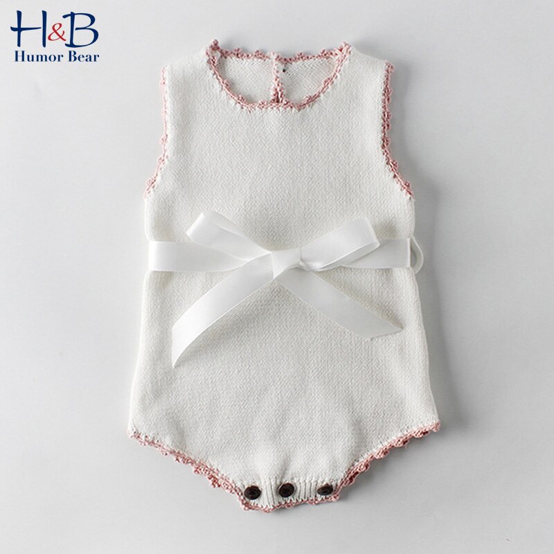 Humor Bear Baby Children Clothing Toddler Baby Boy Girl Knit Romper Solid Bodysuit Cute Bow Sleeveless Jumpsuit 0-18M