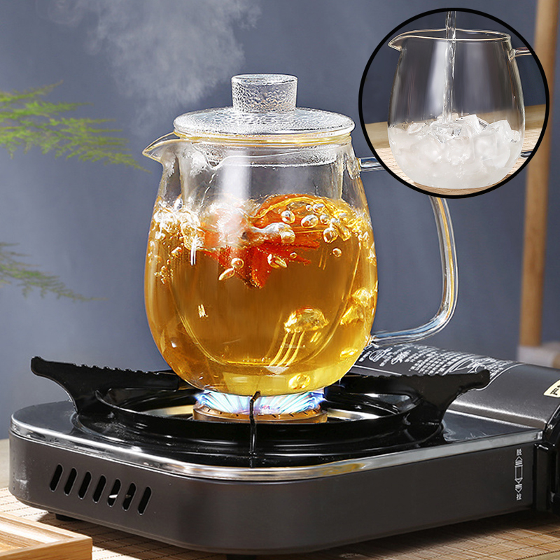 1200Ml Glazen Theepot Met Verwijderbare Zetgroep Veilig Thee Ketel Kan Worden Verwarmd Bloeiende Thee Filter Bloeiende Losse Blad Thee maker Set