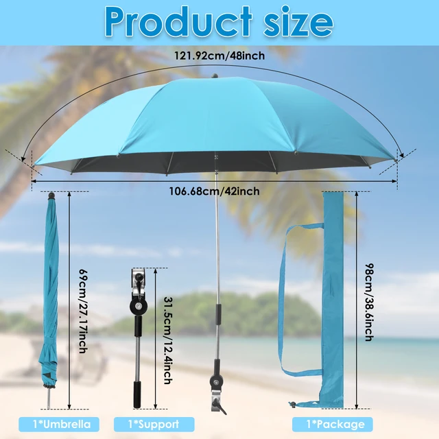 Paraguas para acampar y playa, sombrilla Anti-Uv, sombrilla para playa al aire libre, Clip de protección, equipo para sombrilla, lluvia con silla: Azul