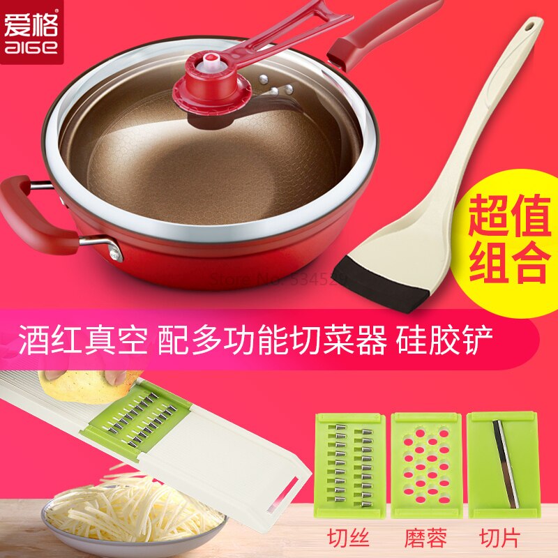 5% Vacuüm Wok Non Stick Pan Met Cover Geen Olie Rook Pot Ijzeren Pot Huishouden Keuken Inductie Fornuis Universele Pan koekenpan: 4