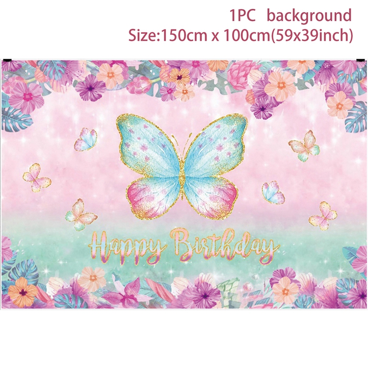 Pink Butterfly Birthday Party Backdrops Wedding Decorations Photo Booth Background Baby Shower Girl Hanging Flag Backdrop Props: butterfly 4